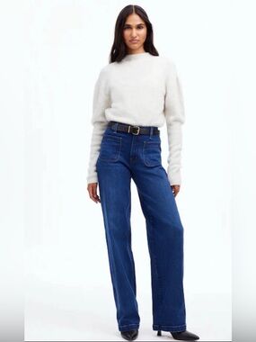 Madewell Petite Emmett High-Rise Wide-Leg Jeans Blue 30P